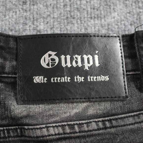 Guapi Jeans Mens 32 Flare Distressed Black Patchwork Stacked Hip Hop Streetwear - Picture 3 of 13